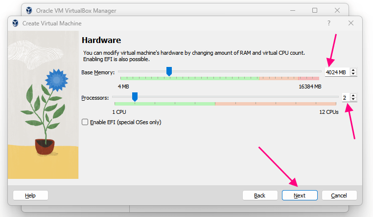 RAM and CPU configuration on VirtualBox