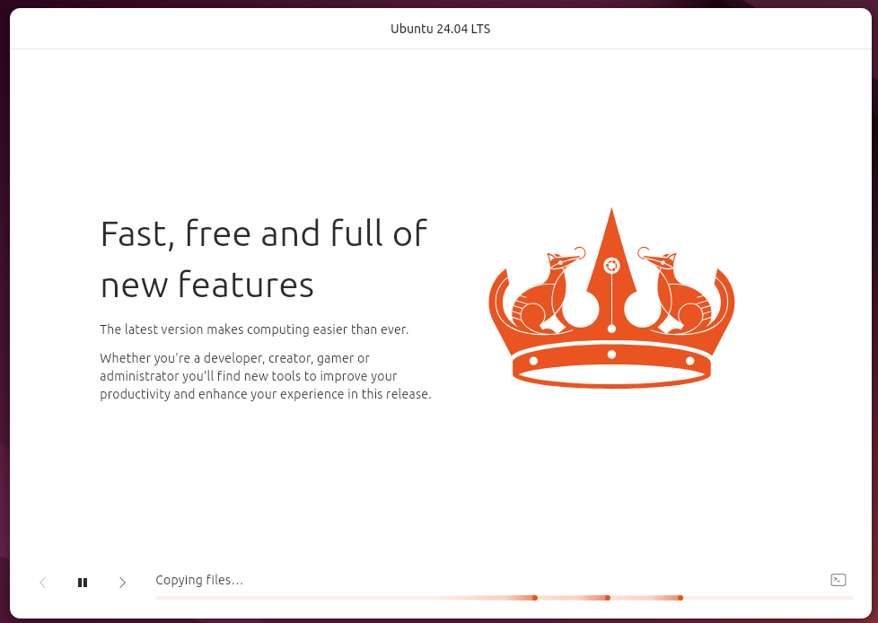 Ubuntu 24 installation progress