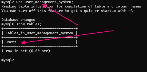 Show tables in MySQL using CLI