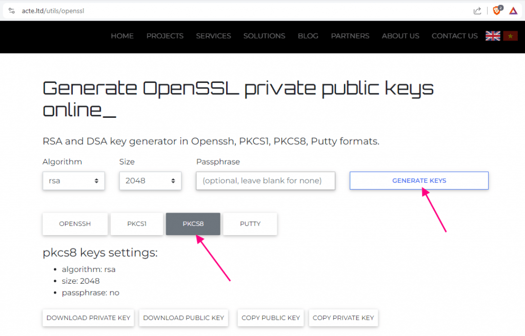 RSA256 JWT public and private key