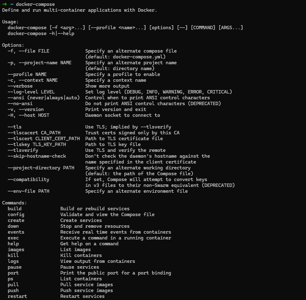 docker-compose command output