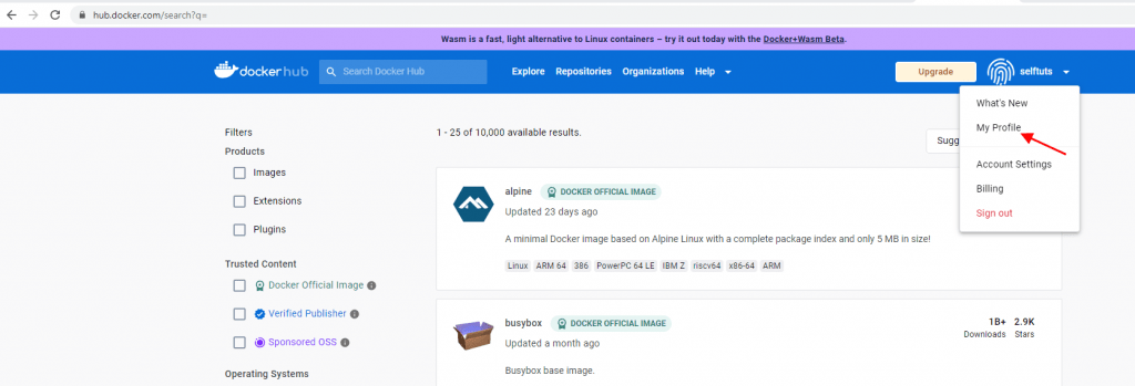 DockerHub Create your account