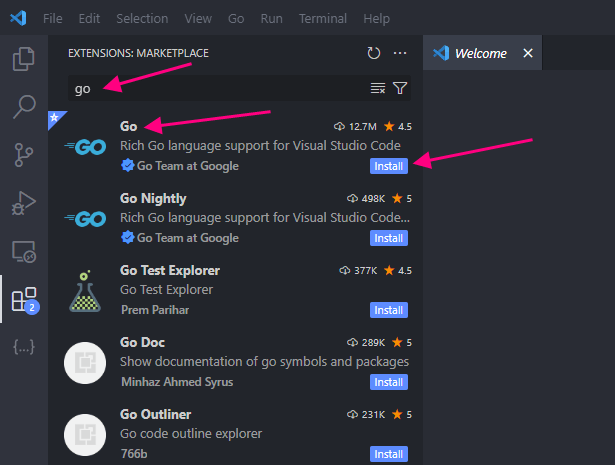 install go plugin for vs code