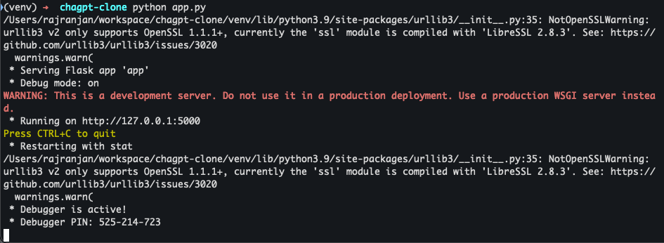 chatgpt clone server in debug mode